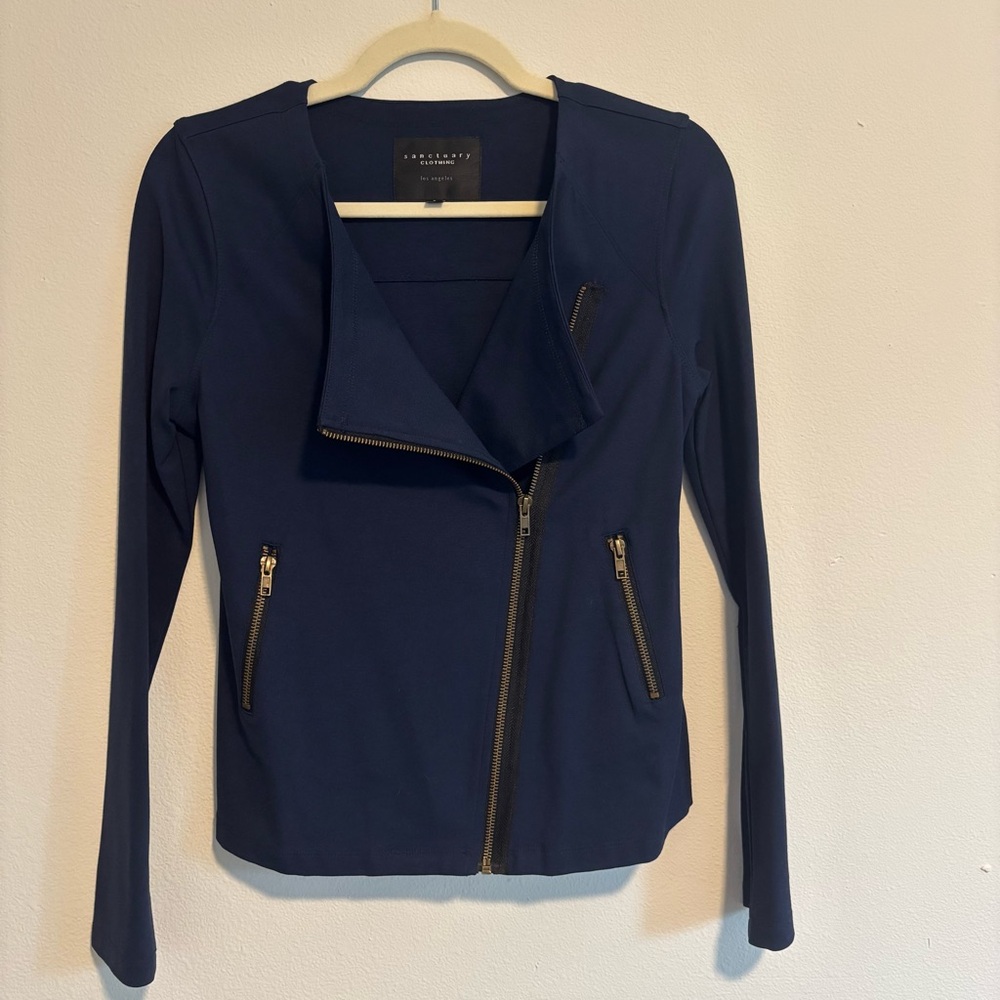 Sanctuary Navy Blue Knit Moto Jacket Lightweight Size Small